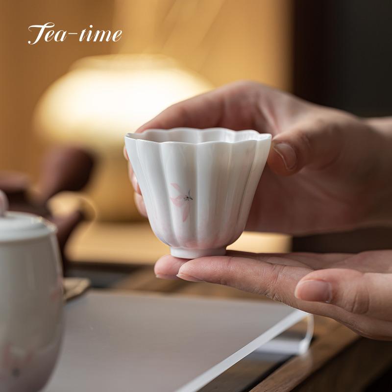 Handbemalte Rosa Orchidee Teetasse Keramiktassen Handgefertigt Blütenblatt Porzellan Teetasse Buddha Hand Tasse Teetassen Ungewöhnlicher Hersteller Jingde Town