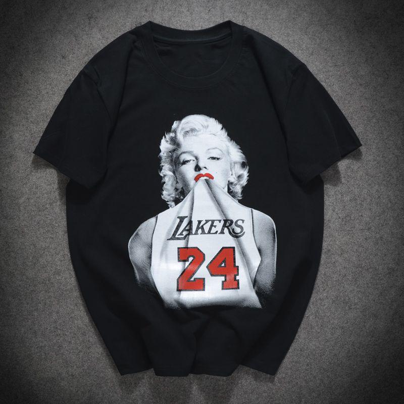 

Europe and The United States Fashion Brand Street Monroe Prints Hip Hop Short Sleeve NBA Star James Bryant 24 Sports Tshirt Men 4XL