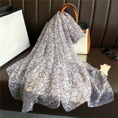 Rose Flower Silk Scarf Commuter Big Shawl Soft Yarn Scarf Simulation Silk Pattern Scarf Women's Large Size Sun Protection Light Luxury