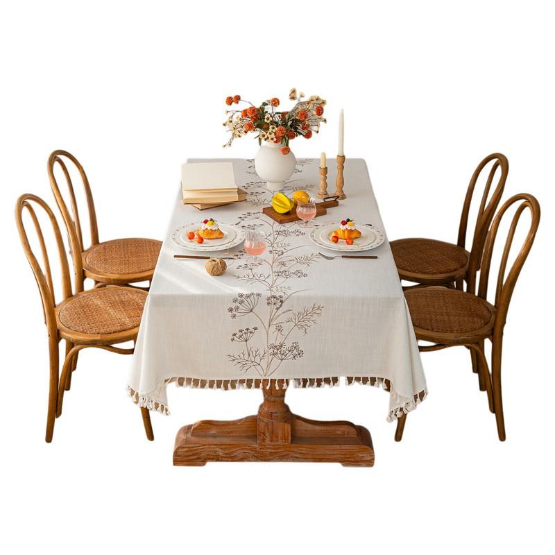 Fresh Linen-Cotton Embroidered Tablecloth Waterproof Dining Table Cloth Modern Cover