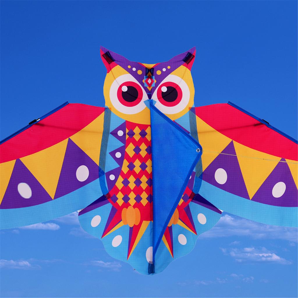Durable Owl Kite For Kids Outdoor Activities Colorful Long Tail Design High Wind Resistance Fiberglass Frame Easy Assembly Foldable Travel Toy