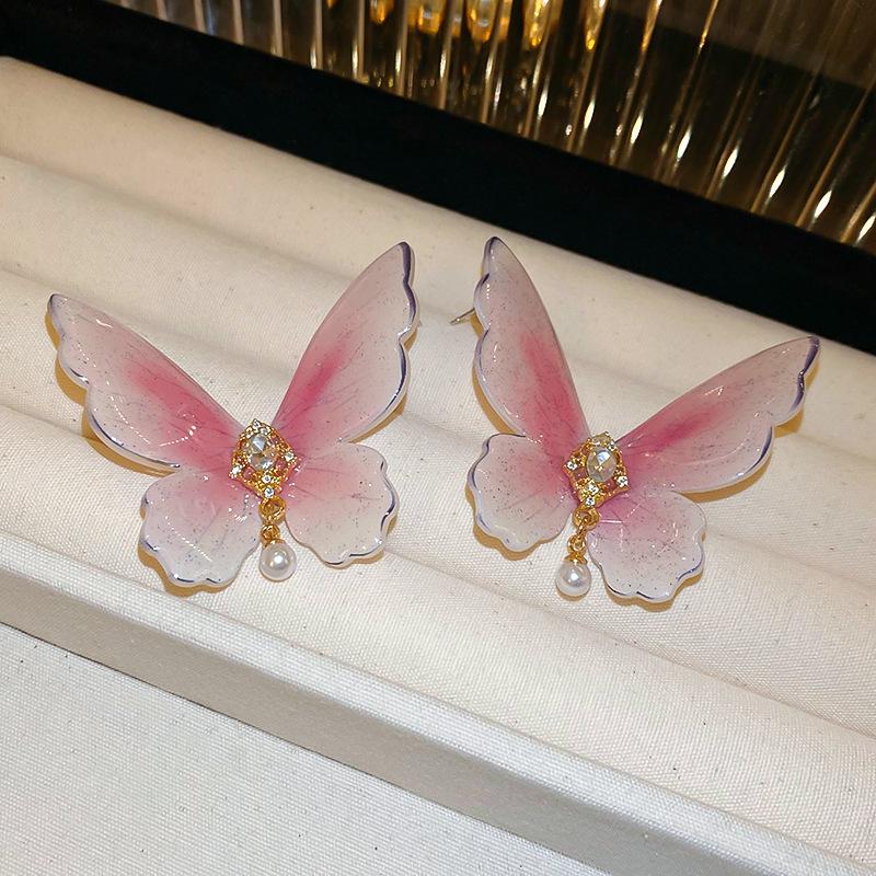 

Срібні сережки з діамантами та рожевими квітами - Ніжний солодкий дизайн у стилі Морі для жінок