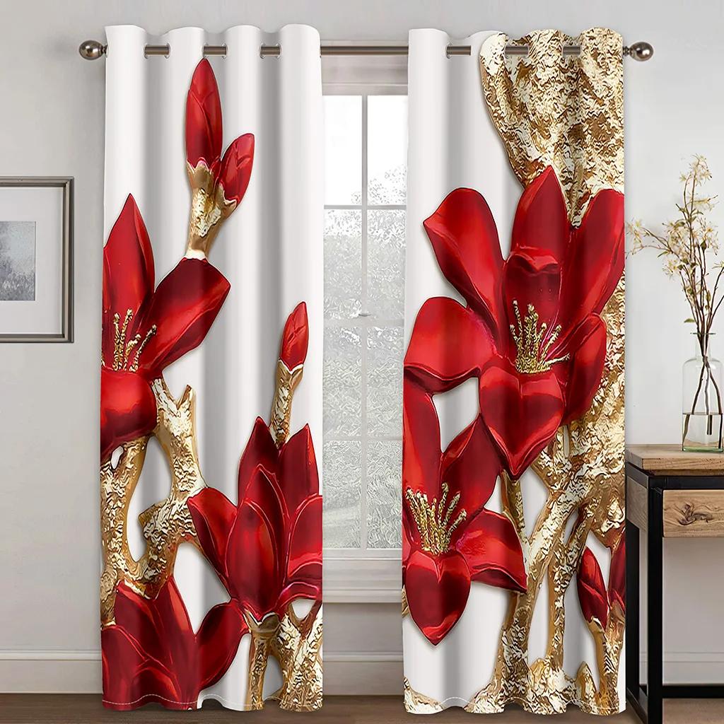 Vintage Floral Fashion Print Curtains, Rod Pocket Curtains, Bedroom, Study, Living Room Decorative Curtains, Can Be Customized