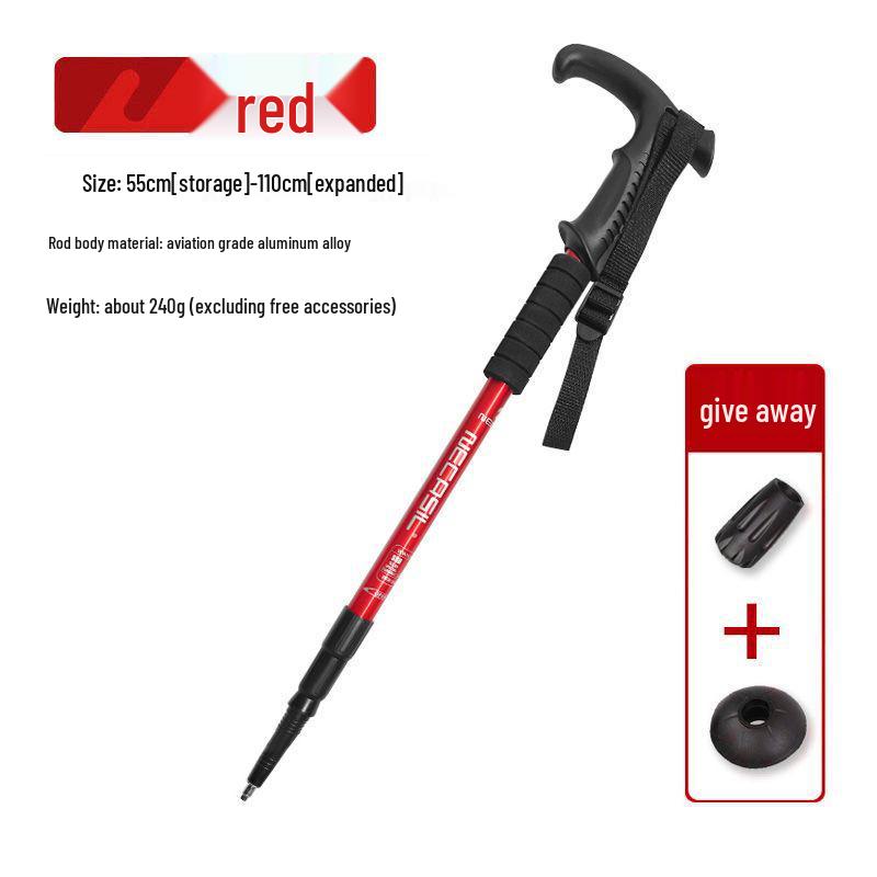 Ultralight Adjustable Hiking Poles with Curved Handle, Aluminum Alloy 6061, Three-Section Off-Road Walking Stick N101