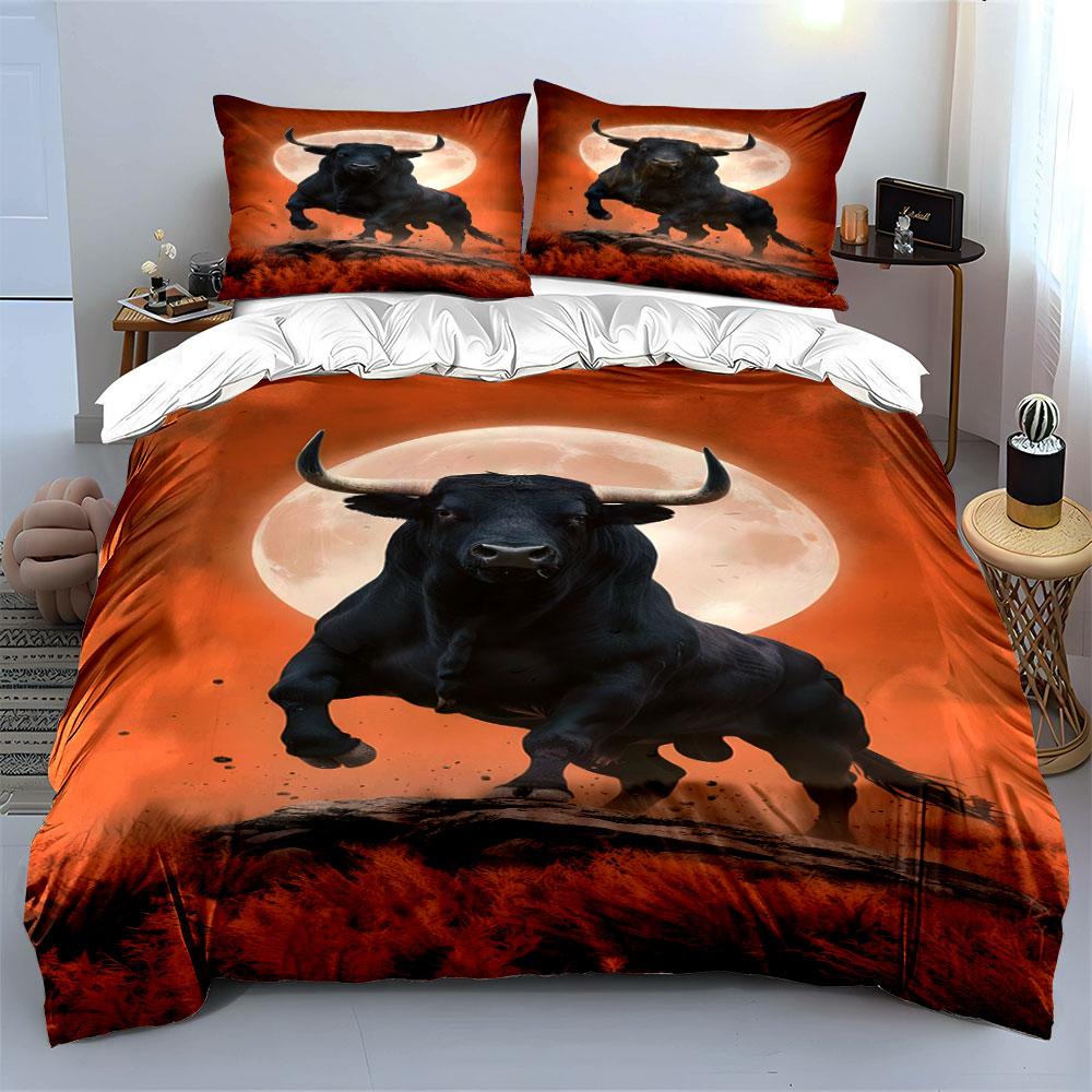 Black Bull and Moon. Bedding Sets Duvet Cover Sets Duvet Covers Pillowcases(1 * Duvet Cover 2 * Pillowcases Without Duvet Insert)