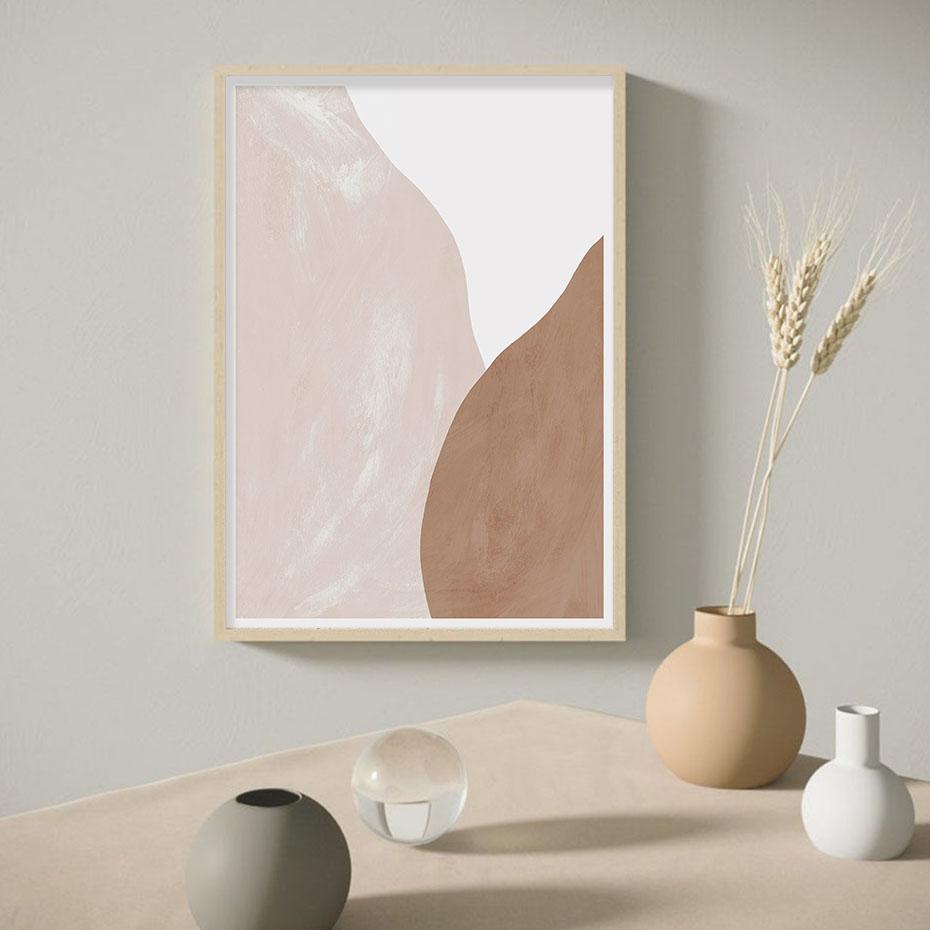 Fashionable Beige Brown Abstract Geometric Canvas Painting Wall Art Prints Poster Picture for Gallery Living Room Home Decor