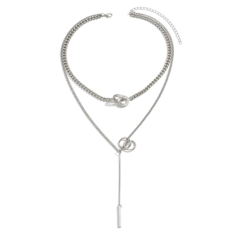 Long necklace, alloy diamond-encrusted jewelry, light luxury niche necklace, women's tassel stacked collarbone chain