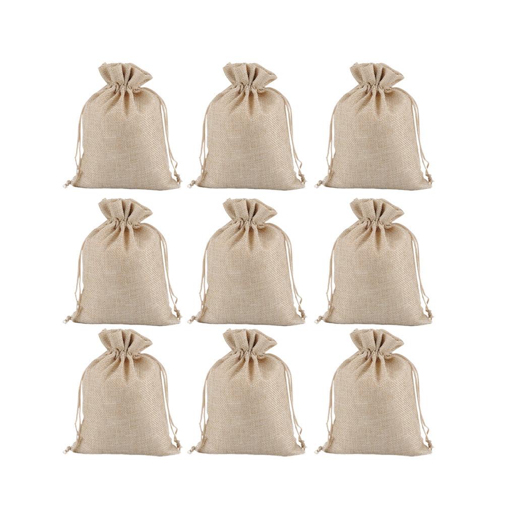 12Pcs 13x18cm Lightweight Linen Gift Bag Christmas Candy Pouch for Kids Holiday Party Favors Storage Drawstring Pouch Beige