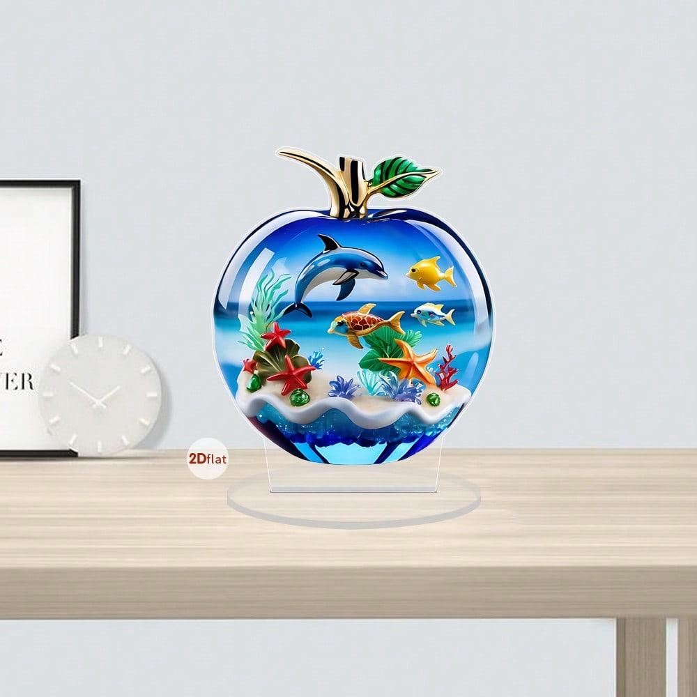 Μήλο Σχήματος Παραλίας και Ωκεανού, 2D Επίπεδο Ακρυλικό, Επιτραπέζια Διακόσμηση, Κατάλληλο για Σαλόνι, Γραφείο, Πάρτι, Δώρα, Χριστούγεννα, Απόκριες