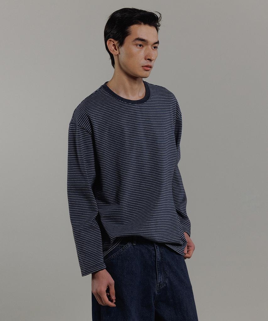 BLANKROOM Pencil Stripe Long Sleeve Tee_Indigo Blue
