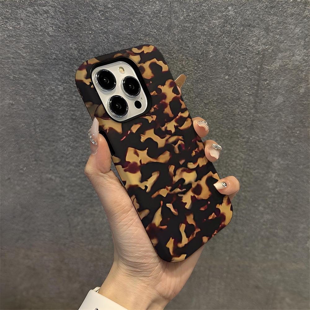 Foreign Trade Retro Brown Leopard Print Iphone16 Mobile Phone Case Apple 17promax Two-in-one Magnetic Film Case 15