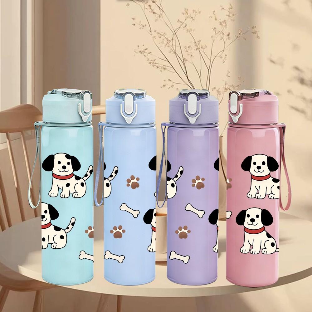 1PC Multi Puppy Dog Face Cartoon Pattern Print 750ml Color Plastic Sports Water Bottle Leakproof Flip Straw Lid Suitable for Sports Office Home Use