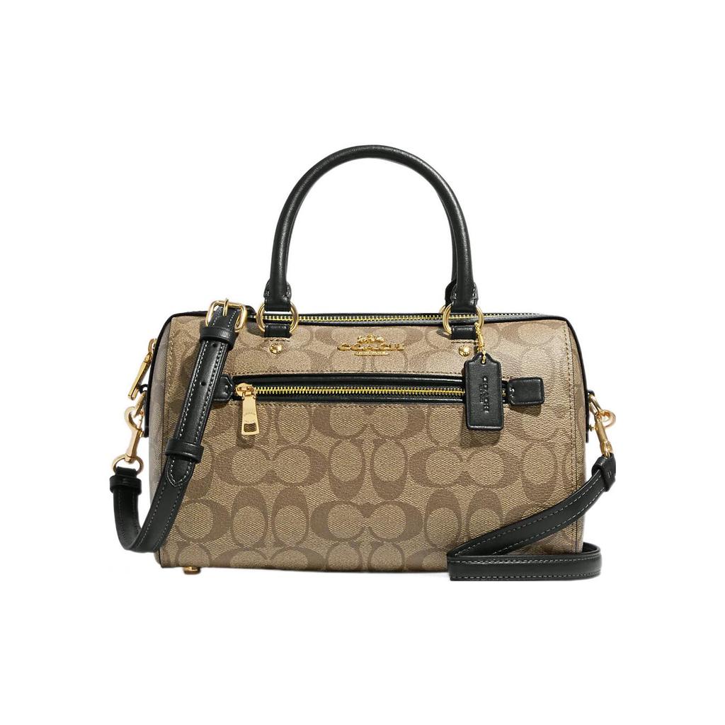 New COACH Rowan Satchel Bag Medium Khaki/Black 83607-IMRQE