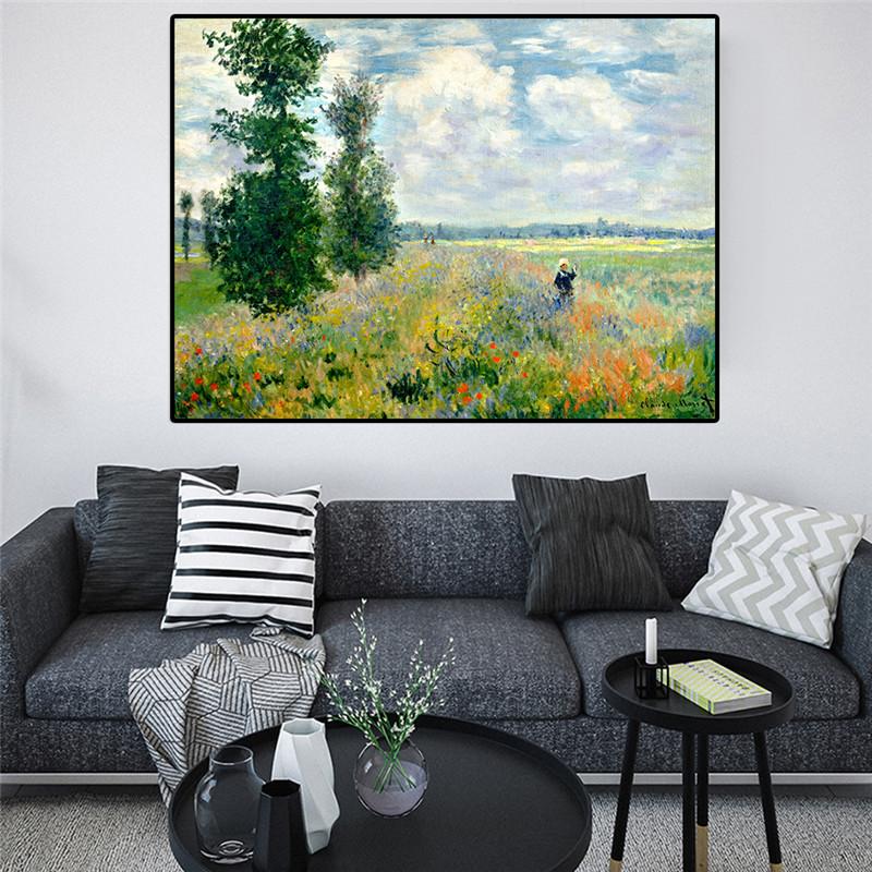 Drucken Sie Claude Monet Mohnblumen in Argenteui, Landschaftsölgemälde auf Leinwand, Cuadros-Poster, Drucke, Wandkunst, Bilder für Wohnzimmer