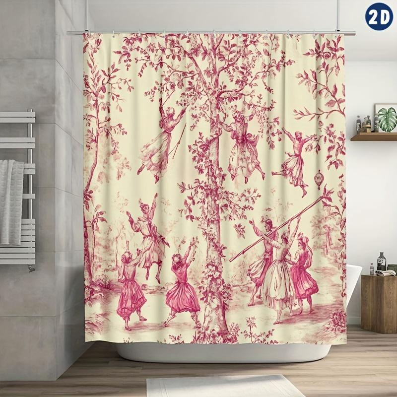 

2D Flat, One Piece Of 2D Flat Printed Pastoral Toile De Jouy Shower Curtain For The Spring Festival, Made Of Durable Polyester W60H190(CM)-1 Pcs