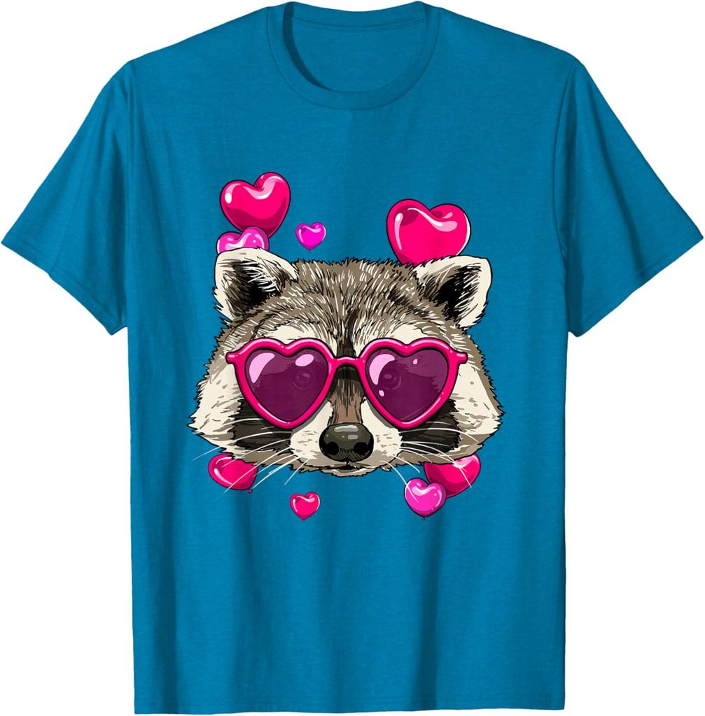 Waschbär Mit Herz-Sonnenbrille Valentinstag Lustiger Müllpanda Grafik-T-Shirt für Herren
