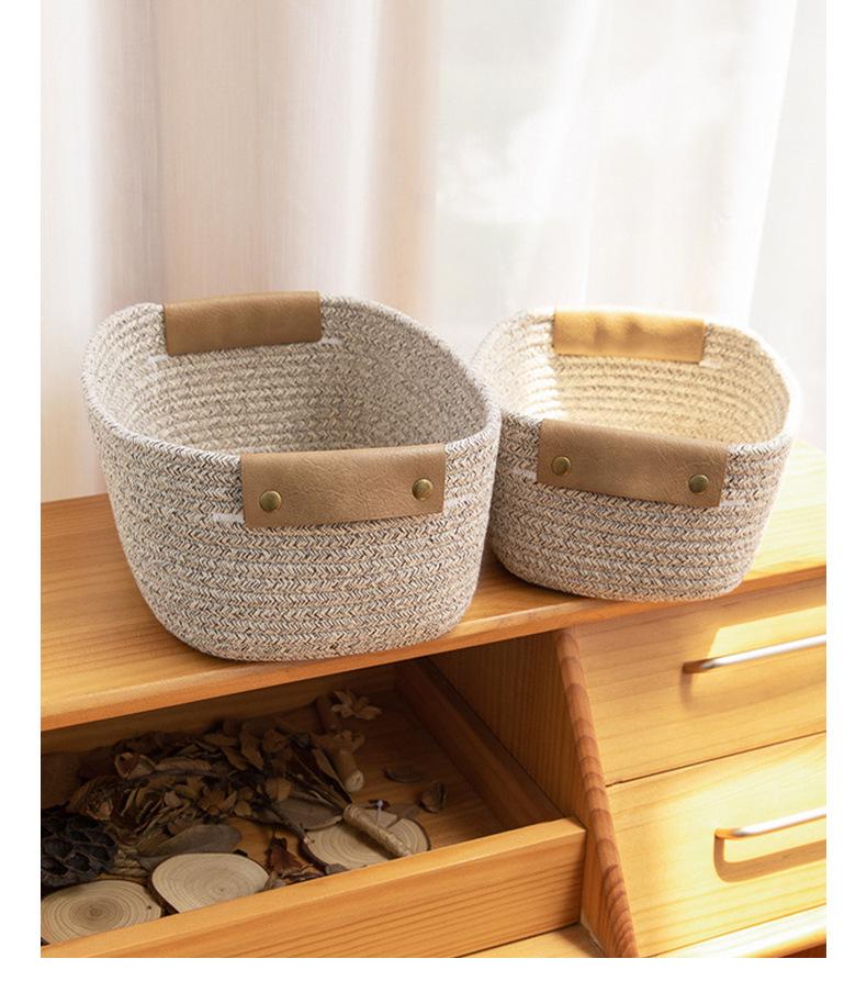 Coș de depozitare pliabil din frânghie de bumbac cu mânere - Organizator de birou pentru cosmetice și diverse