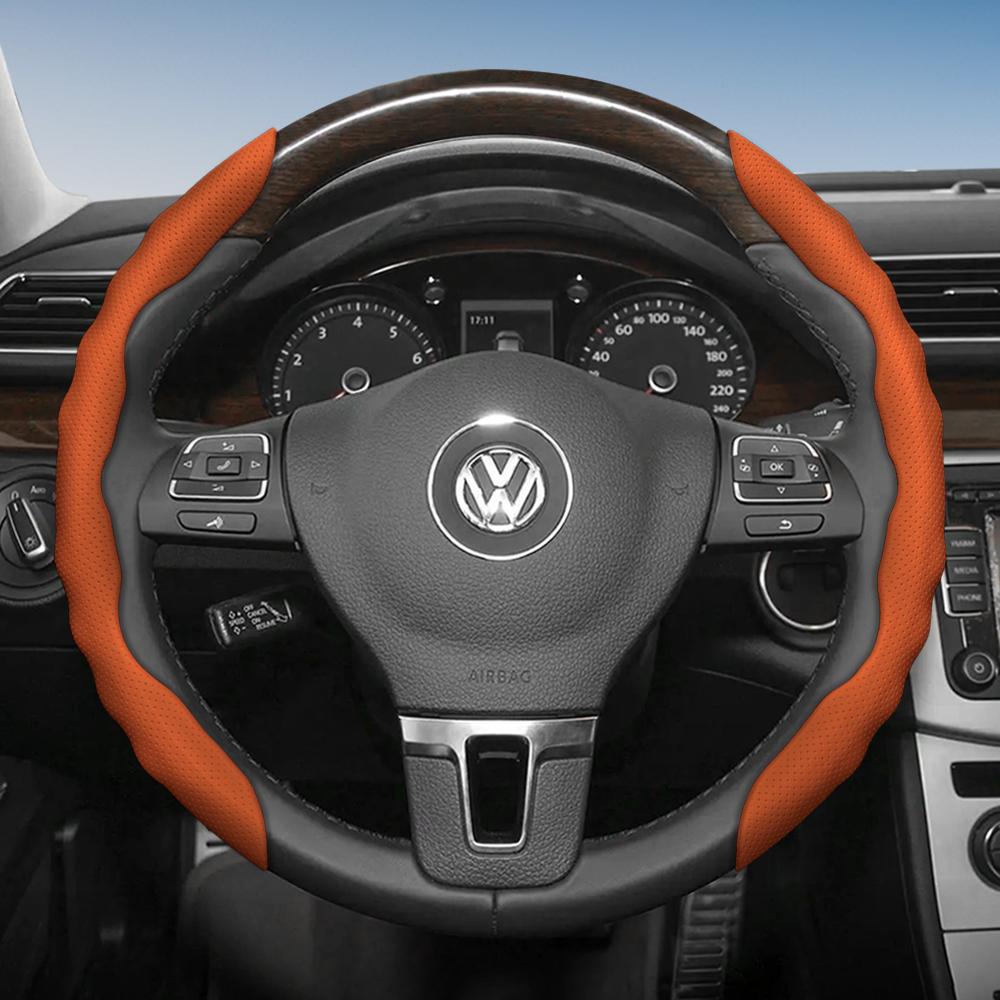 Suitable for Volkswagen Steering Wheel Cover, Wavy Sports Breathable Leather Segmented Anti-Slip Sweat-Absorbing Protective Cover Golf Passat Polo