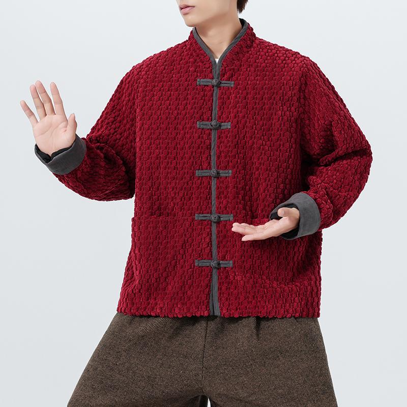 2025 Chinesischer Stil Herren Locker Cordjacke Herbst Herren Dick Warm Plüsch Kurze Jacke Mantel Männlich Einfarbig Lässige Strickjacke