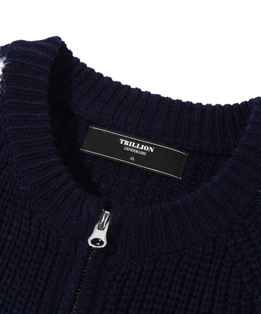 TRILLION Washable Hairy Brush Track Zip-Up Knit (Navy)