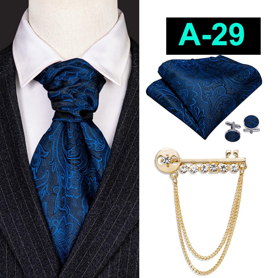 Barry.Wang Ascot für Männer Paisley Floral Krawatte Krawatte Einstecktuch Manschettenknöpfe mit Brosche Pin Set