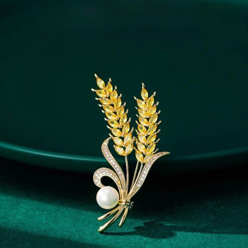 Modische Strass-Weizenähren-Broschen für Damen Unisex Emaille Pflanzen-Abzeichen Anstecker Büro Party Schmuck Freund Geschenke