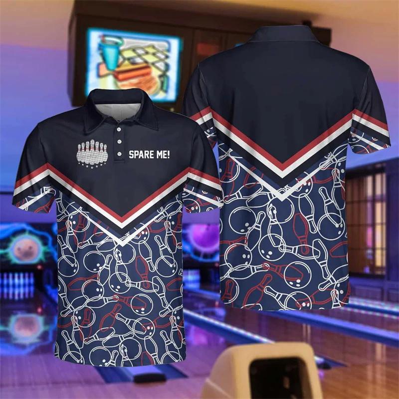 3D Print Bowling Ball Polo Shirts For Men Ninepins Player Pattern Short Sleeves Fashion Casual Sport Street Tops Oversized Tees