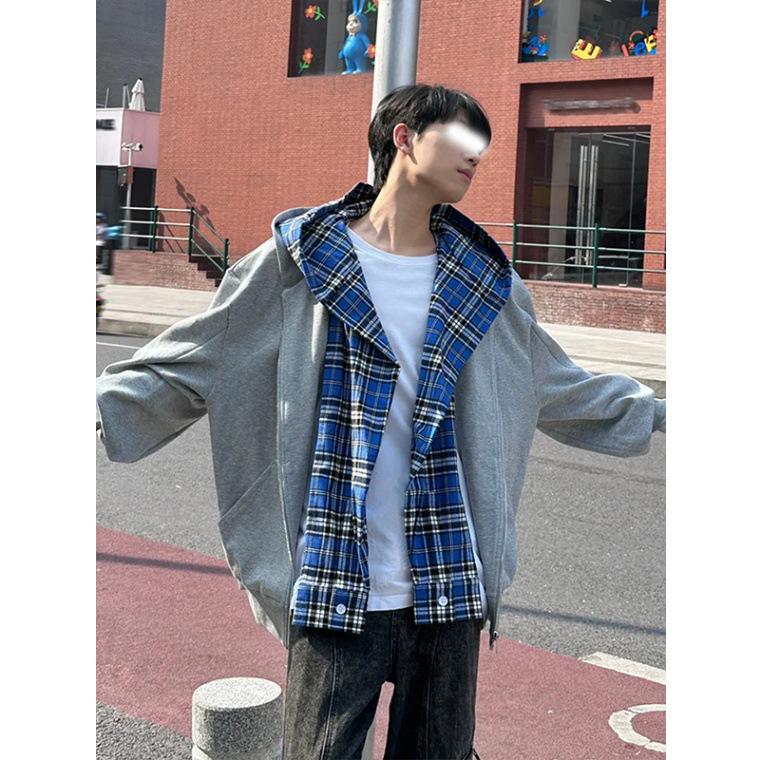 Men's Two-Piece Look Cardigan Hoodie, Spring/Autumn 2024 Trend, Heavyweight Patchwork Zipper Jacket