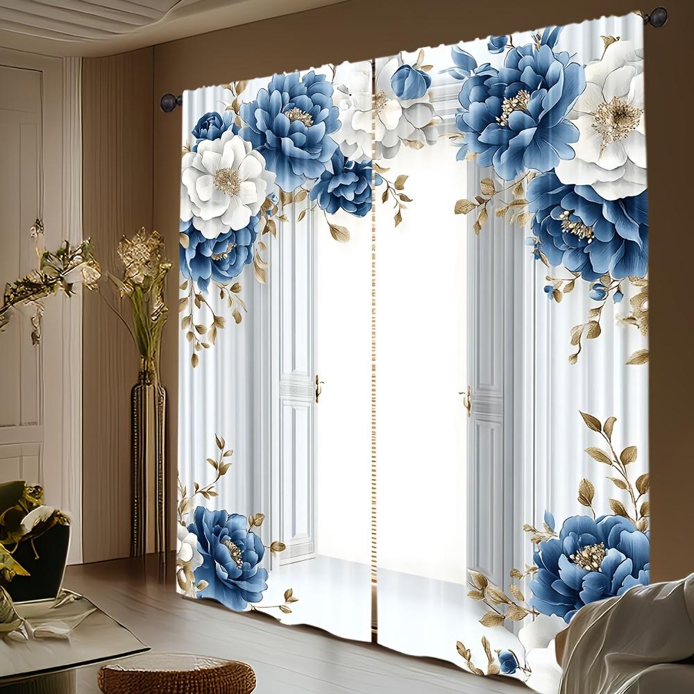 2 Pcs Elegant Vintage Rose Floral Polyester Curtains – All-Season Rod Pocket Design for Home & Office Decor