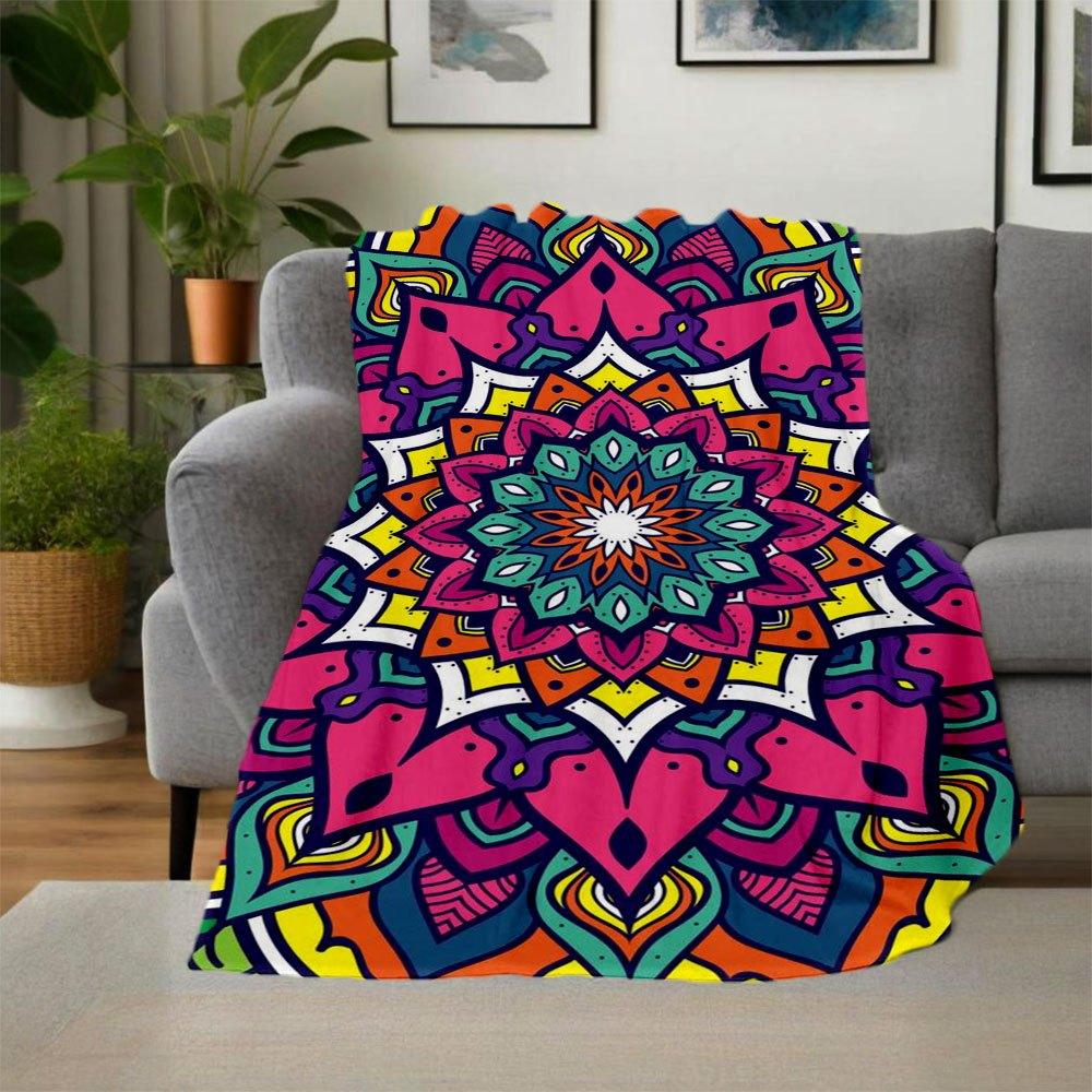 Colorful Mandala Pattern Phone WallpaperBlanket Flannel Throw Blanket for Sofa, Bed, Travel, Camping, Office, Couch, Chair, And Bed Gift for