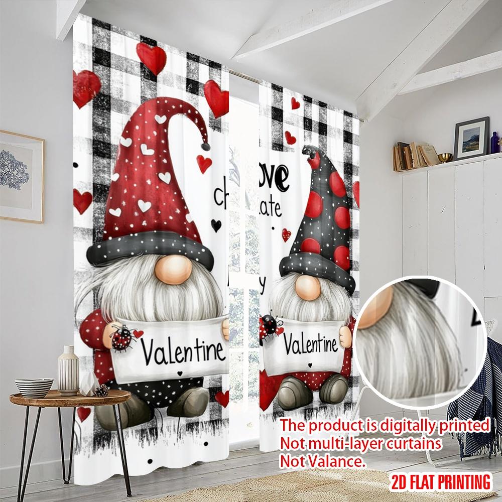 2 Stück, 2D-Flachdruck Beliebte Vorhangpaneele Zwerg Valentinstag Strapazierfähiges Polyester (ohne Stange) Alle Jahreszeiten für Wohnzimmer,