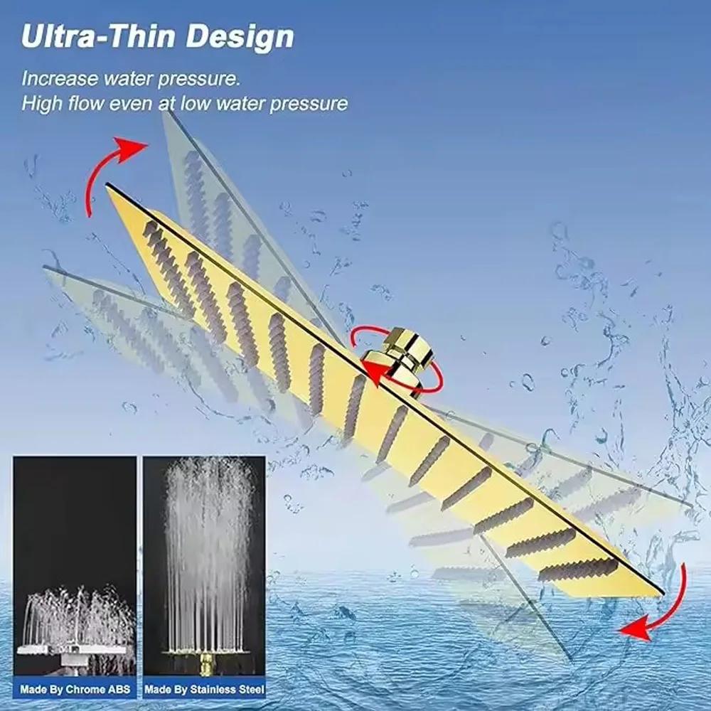 Ultra Thin 8/10/12 Inch Stainless Steel Rainfall Shower Head High Pressure Showerhead Black Golden Celing Mounted Shower Head