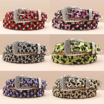 Punk Belt European and American Style Leopard Print Rhinestone Punk Hot Girl Style Rock Fashion Belt Men's Ladies Belt