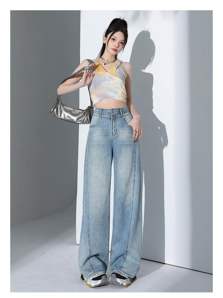 Women's Tencel Lyocell Wide-Leg Jeans: Summer 2025 Lightweight Loose Fit with Slim Draped Design