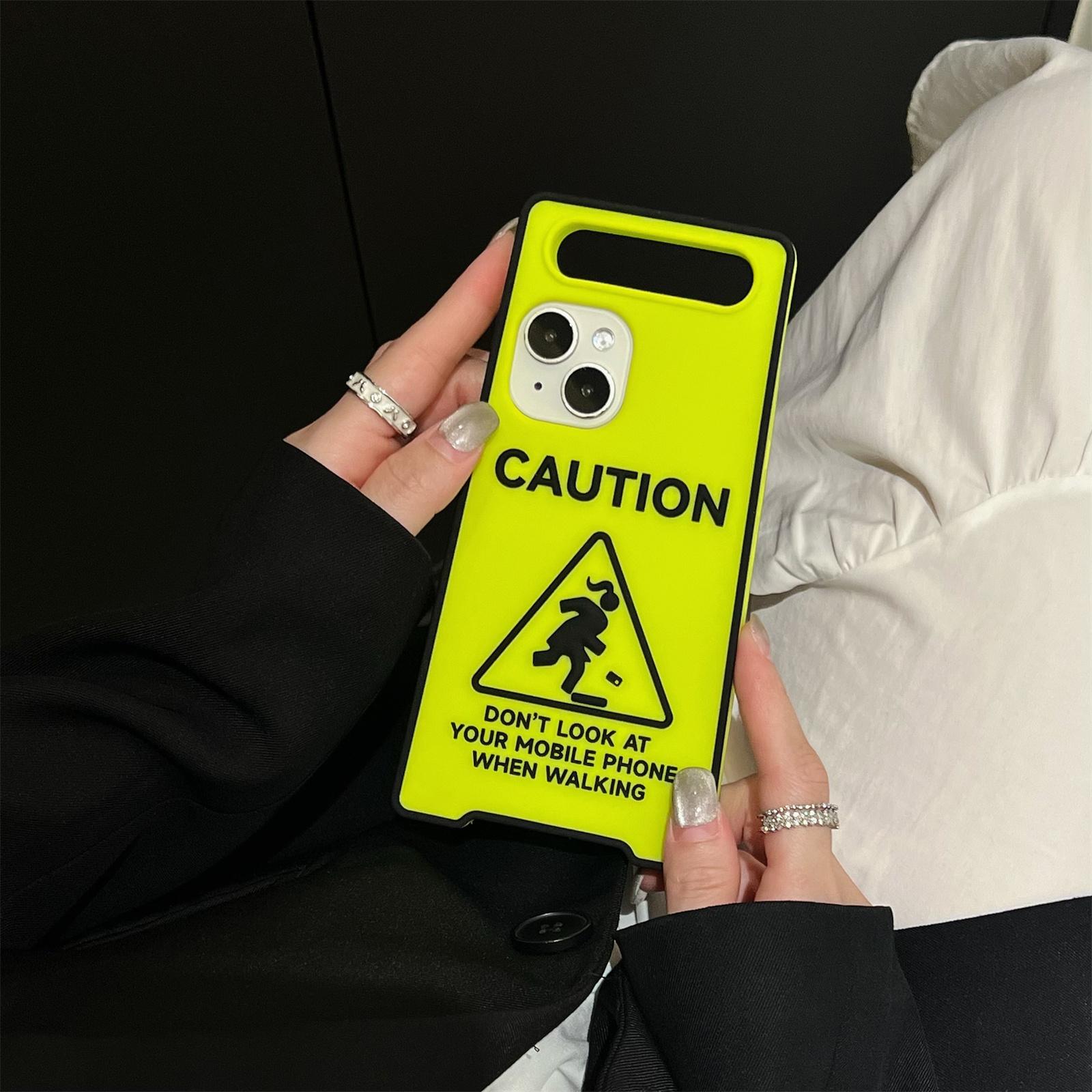 

For iPhone 15 Silicone Case Luminous Signage Design Shockproof Phone Back Cover Yellow
