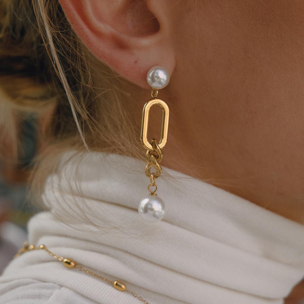 Niche high-end stud earrings, pearl earrings, pendants, non-fading earrings, jewelry.