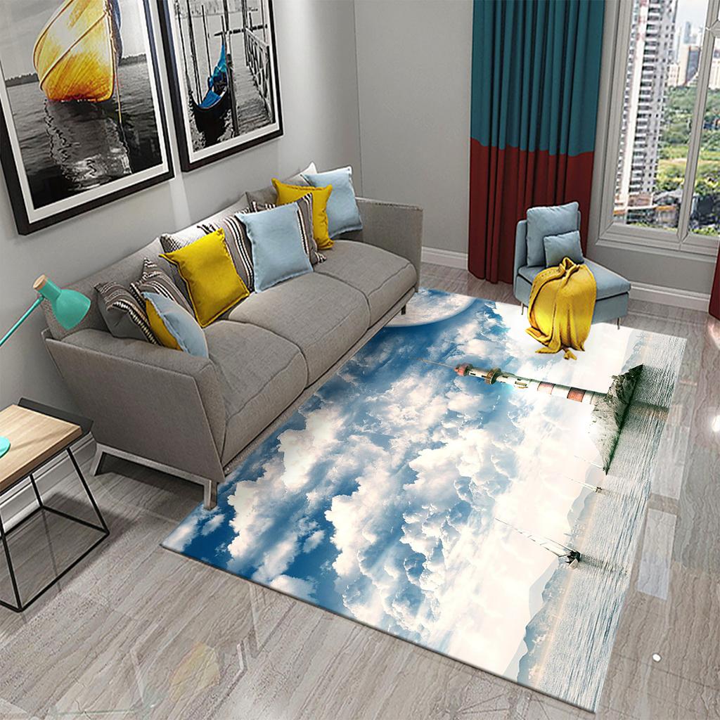 Bathroom Kitchen Entrance Non-slip Living Room Bedroom Floor Rug Lighthouse Rug Sunset Beach Theme Rug