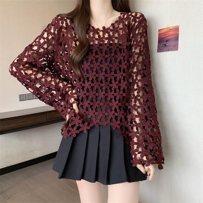 DIMANAF 2025 Nieuwe Zomer Dames Vleermuismouwen Uitgehold T-shirt Basic Kant Mode Tops Kanten T-shirts Casual Losse T-shirts