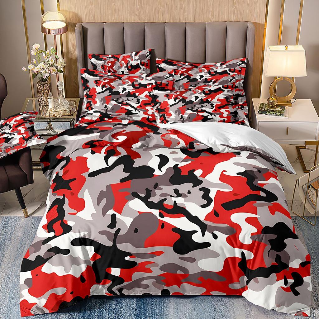 3D Three-Piece Camouflage Striped Quilt Cover Sheet Kit