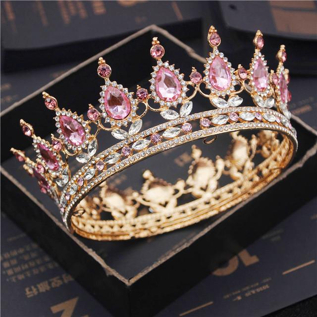 Bride Royal Purple Crystal Queen King Tiaras and Crowns Bridal Pageant Diadem Head Ornament Wedding Hair Jewelry Accessories