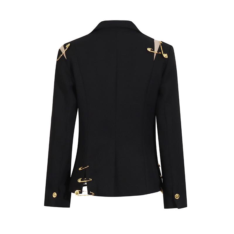 European Summer 2025 Mesh Spliced Pin-Decor Little Blazer for Women