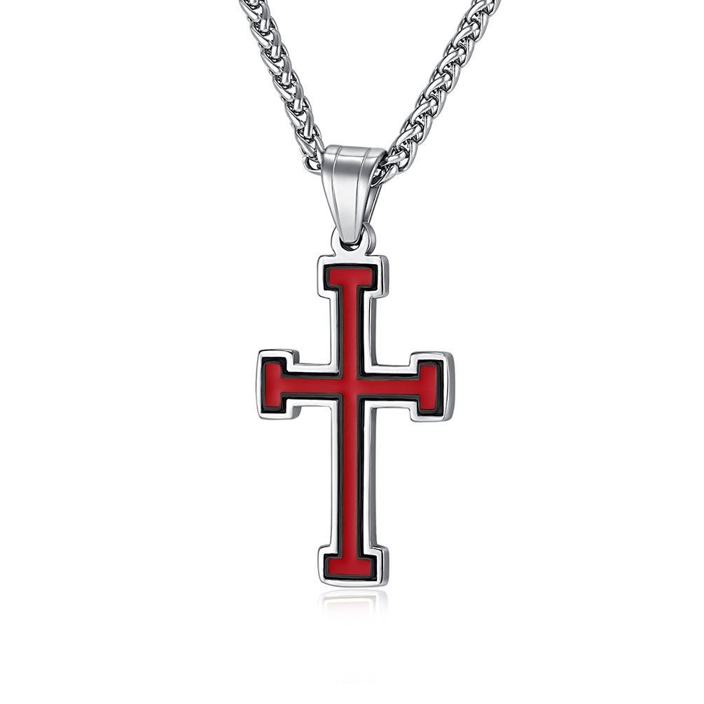 Europäischer und Amerikanischer Stil Titanstahl Tropfenöl Kreuz Halskette Handpoliert Spiegelqualität