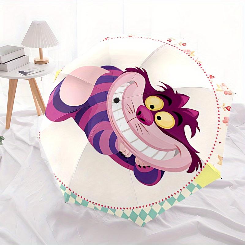 Disney Cheshire Cat, Alice In Wonderland Automatic Open/Close Umbrella - Cute Umbrella with Cute Design, Portable 3-Fold Compact Umbrella Fo