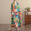 DIMANAF Women Plus Size Spring Summer Long Dress Loose Basic Vintage Oversize Long Sleeve Maxi Floral New 2026