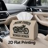 1pc, 2d Flat Printing, Tissue Box Vintage Motorcycle Theme Pattern Printed Tissue Box, Suitable for Home, Car, and Party Decoration Tissue Holder, Per