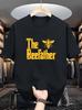 Unisex Black Tee The Bee Father Honey Bee Print Short Sleeve Loose Casual Summer Street Basic Top For Adult Male Daily Wear Outfit