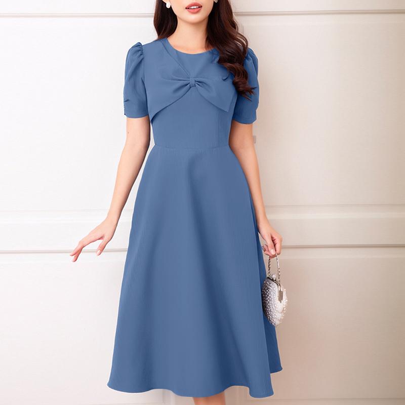 

ZANZEA Женское повседневное летнее платье с круглым вырезом и коротким рукавом S синий