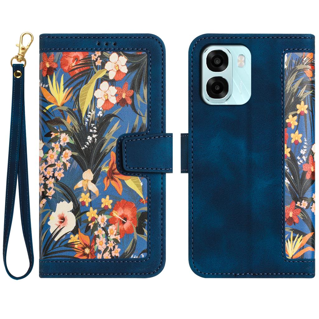 For Oppo A6x 5G Case PU Leather Floral Phone Cover with Card Slots