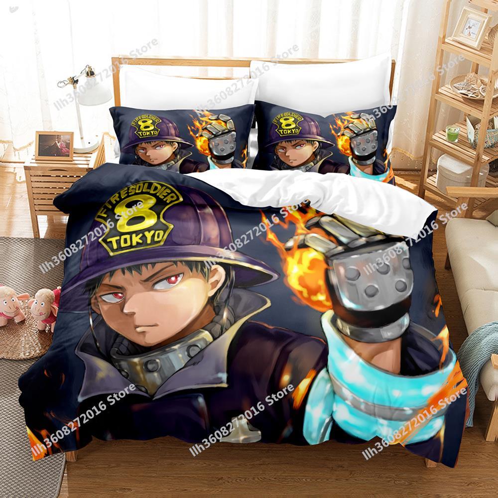 Fire Force Bedding Set Single Twin Full Queen King Size Bed Set Adult Kid Bedroom Three-Piece Suits 3D Print Anime Bed Shee