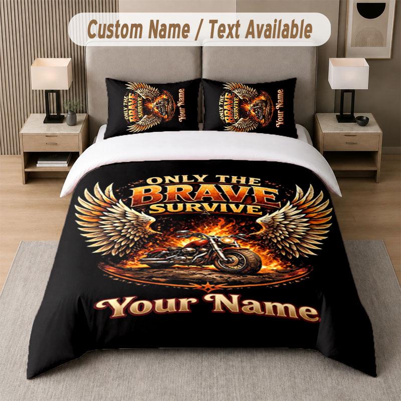 Set Biancheria da Letto Personalizzato Modello Harley-Davidson, Stampa Nome Testo 1 Copripiumino più 2 Federe Tessili per la Casa